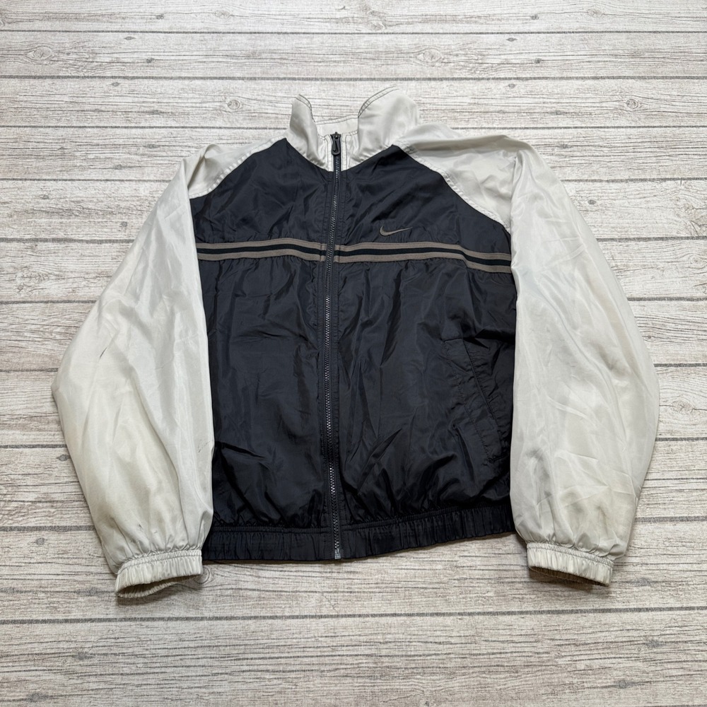 Vintage 90s Nike Track Jacket Men's Medium Black White Big Swoosh Windbreaker